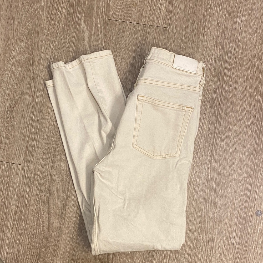 Mango Women's Straight Leg Cream Jeans
